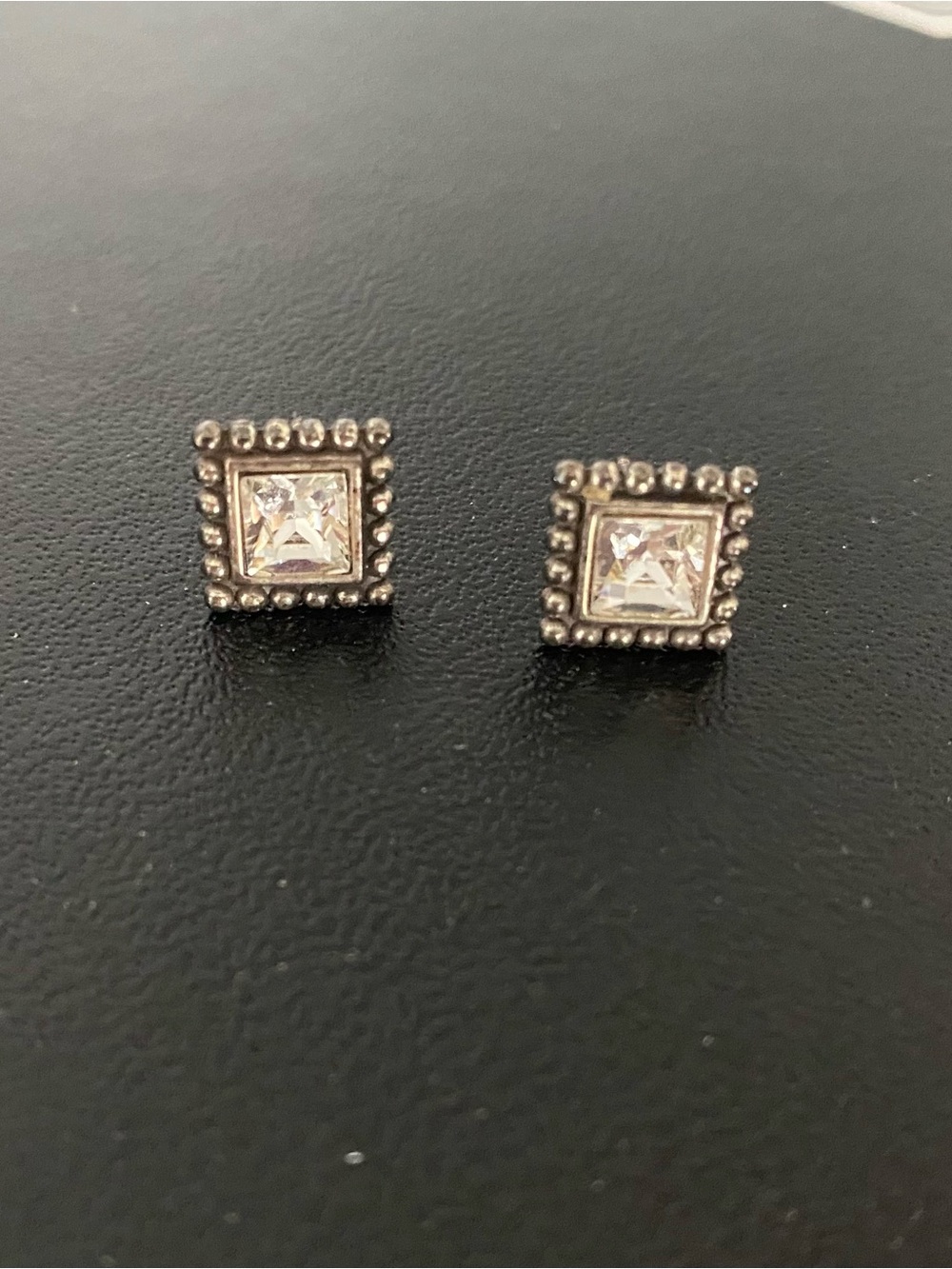 Brighton Silver-Tone Square Beaded Clear Stone Stud Earrings
